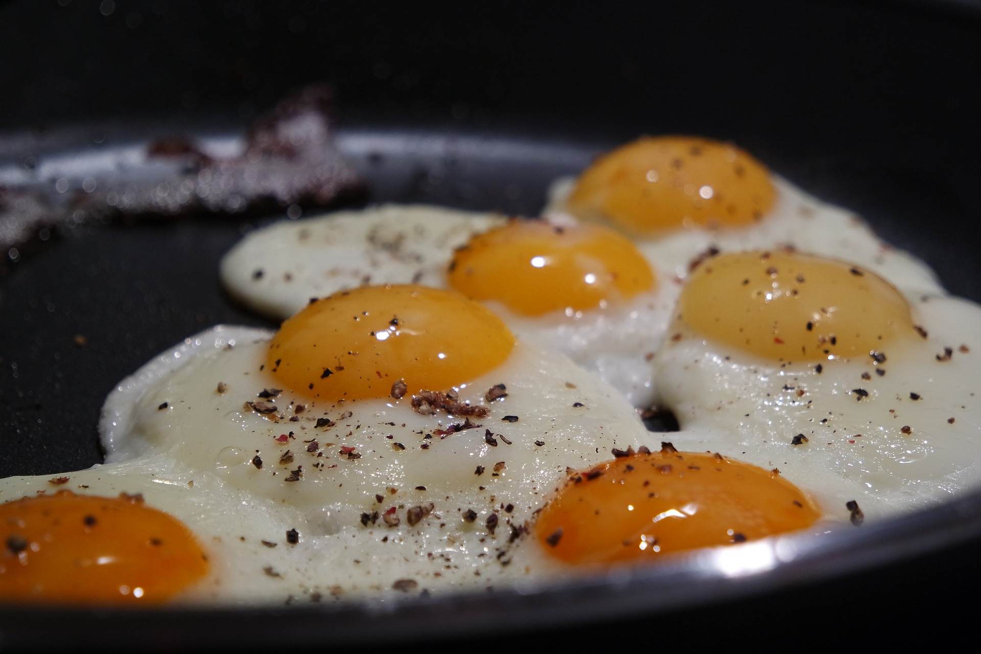 A frying pan filled with eggs