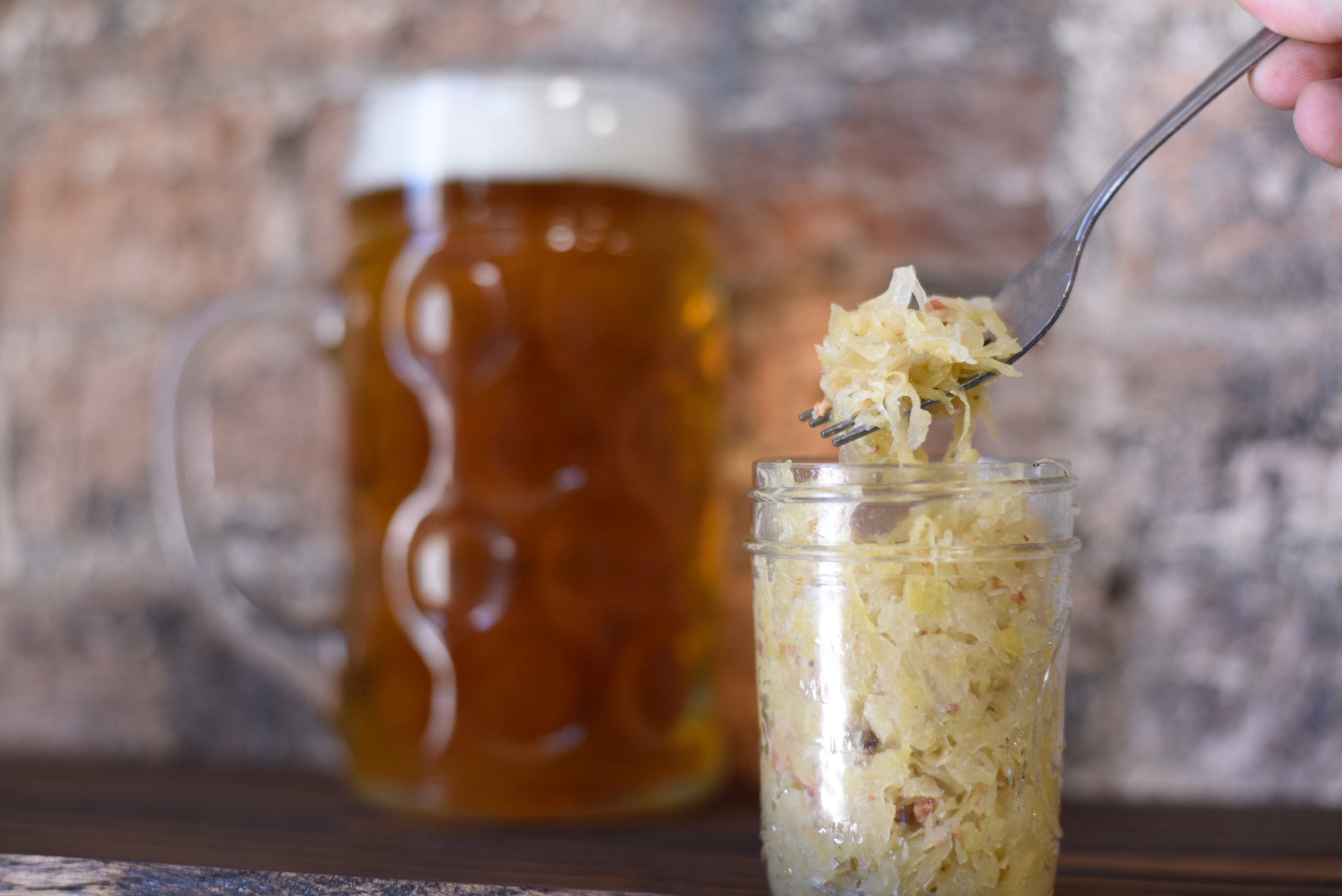 Sauerkraut stored in a mason jar