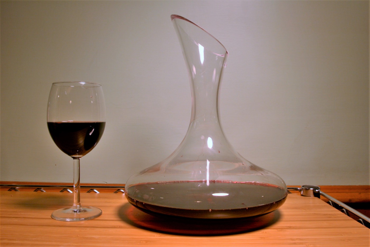 Red wine in a glass and decanter