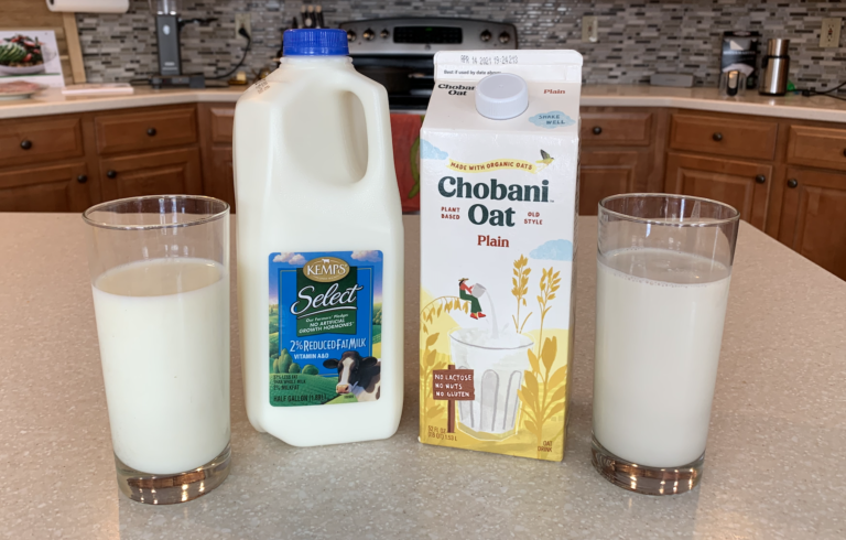 2% Kemp's cows milk and Plain Chobani Oat