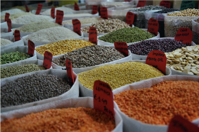 Bags of different grains