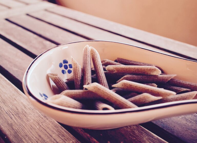 whole grain pasta on a spoon