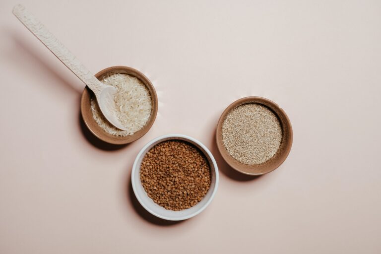 Three bowls of grains