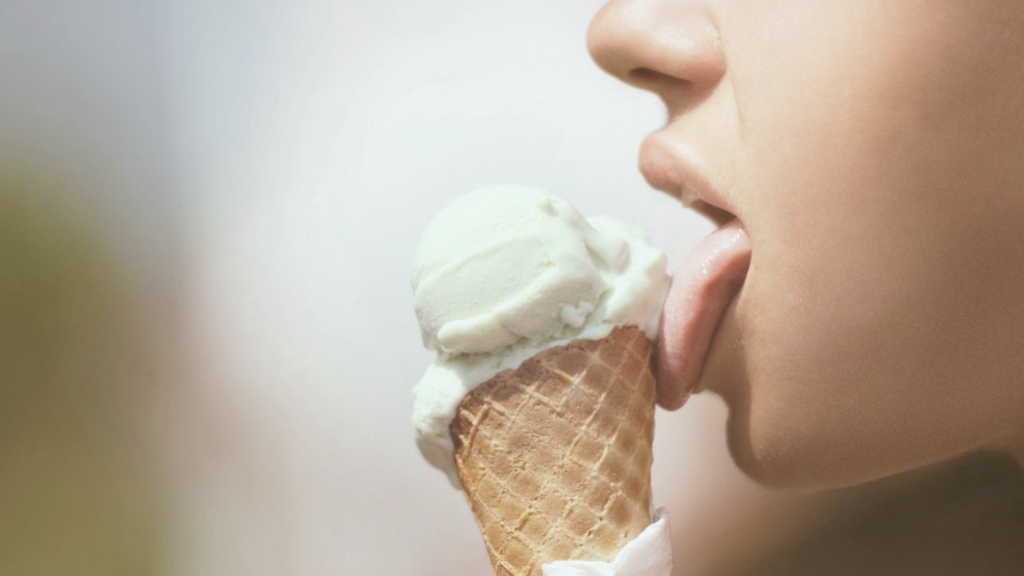 Woman eating an ice cream cone